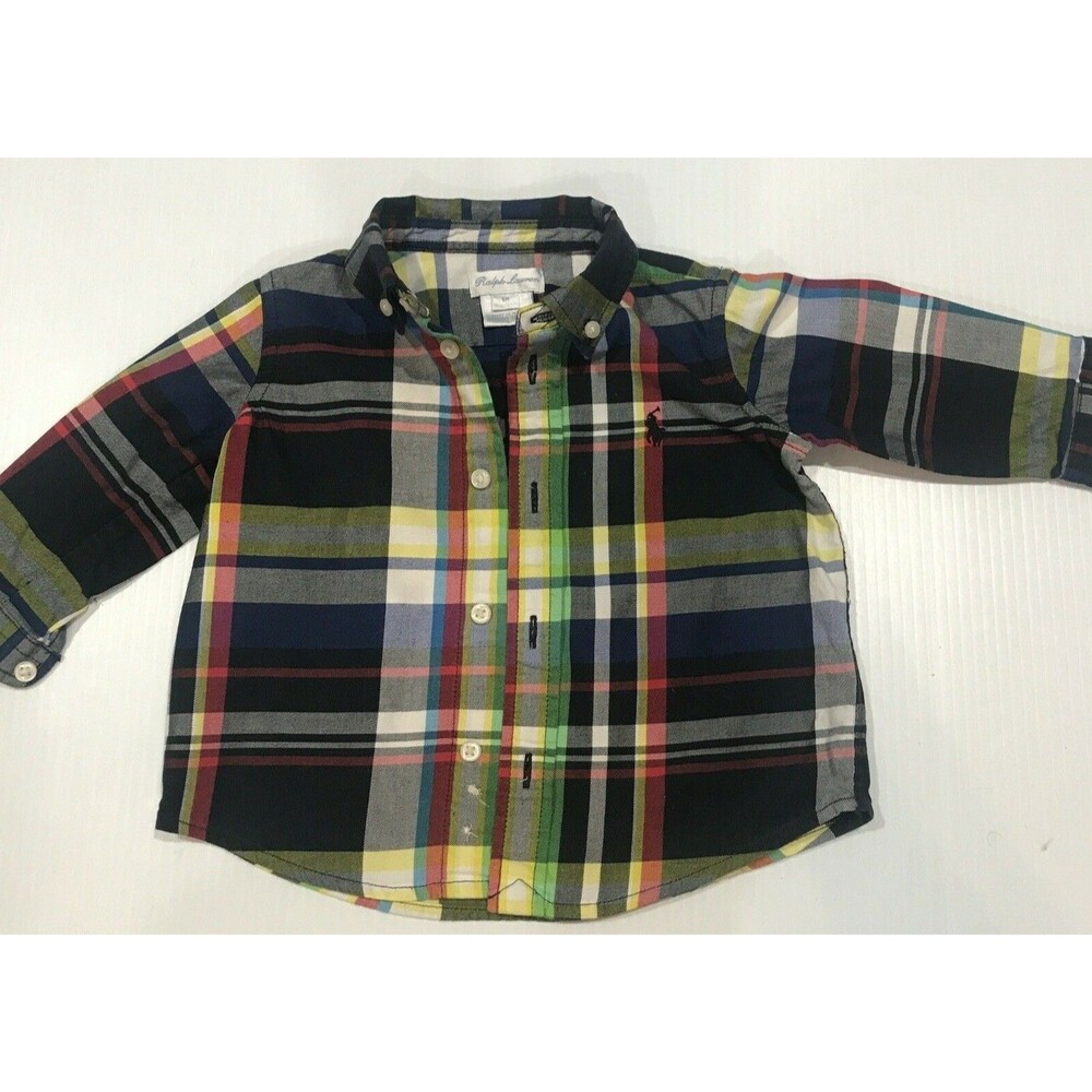 Ralph Lauren Polo Size 6M Infant Boys Plaid Button Down Cotton Shirt